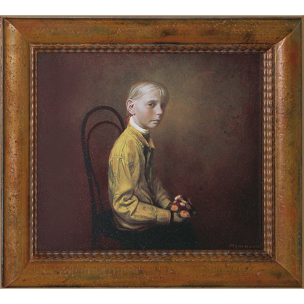 Igor Melnikov, Yellow Shirt: Igor Melnikov, a contemporary Russian artist known for his nostalgic, psychologically charged portraits, created Yellow Shirt in 2003. This archival pigment print on canvas presents a solitary figure