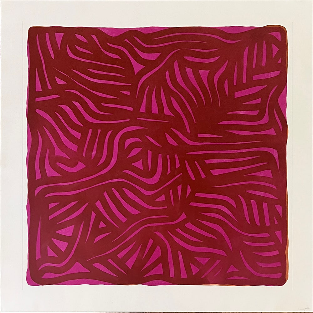 Sol Lewitt, Magenta: American conceptual artist Sol LeWitt created Magenta in 2004 as a lithograph on paper. The work demonstrates LeWitt’s iconic minimalist vocabulary through structured color relationships and