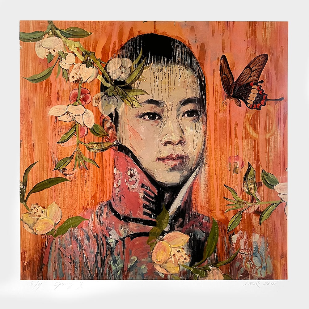 Hung Liu, Spring: Hung Liu was born in Changchun, China in 1948. She grew up in Beijing during the time of Mao Zedong. After finishing high school in 1968 she was sent to the countryside for four years during the Cultu