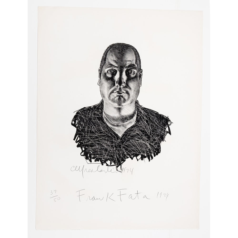 Alfred Leslie, Frank Fata: Alfred Leslie was an established Abstract Expressionist painter when, in 1962, he embarked on a pivotal series of large- scale portraits of friends and colleagues. Created in 1974, Frank Fata is a