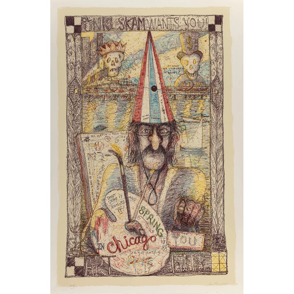 William T. Wiley, Ol Unkl Scam: William T. Wiley is primarily known for mystical watercolors that whimsically move between references to pop culture, literature, and art history, though he has worked in a variety of media,