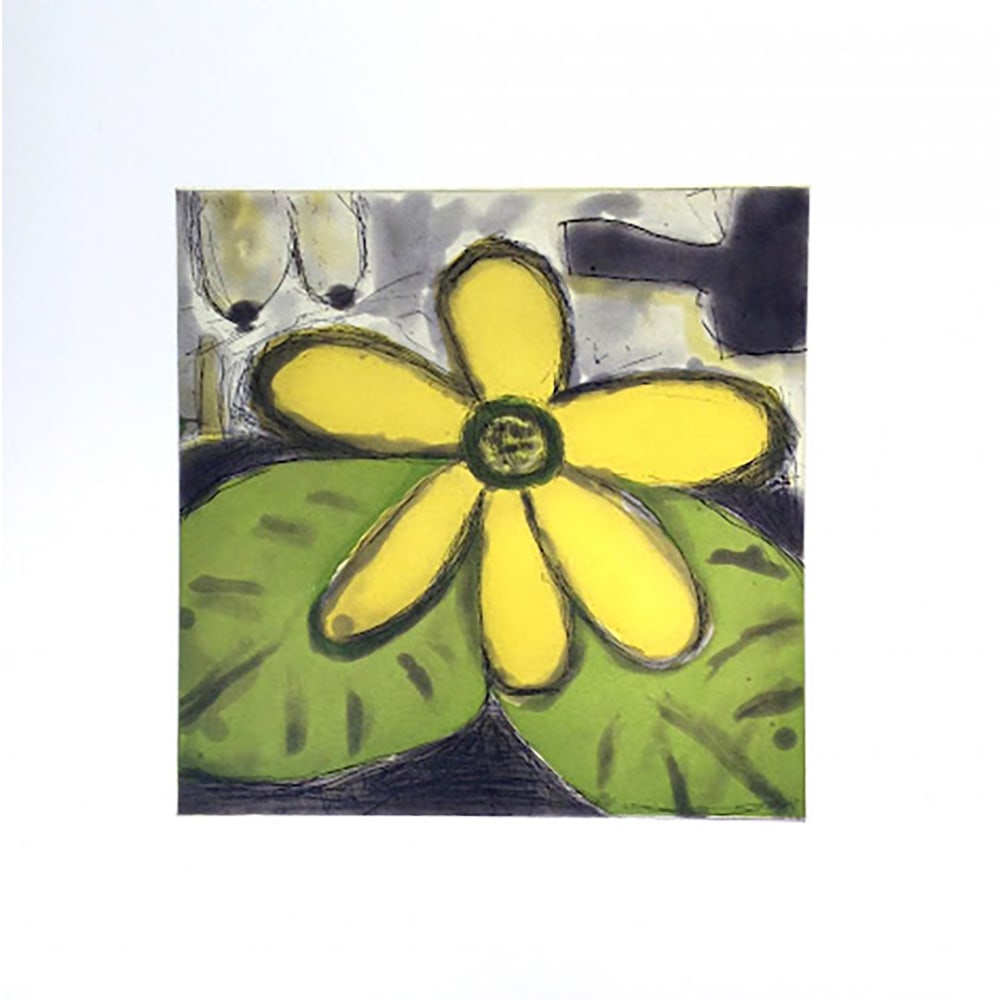Kathryn Lynch, Real Yellow: American artist Kathryn Lynch produced Real Yellow in 2014 as a three-color etching with chine collé on paper. The abstract work features bold color relationships and textured surfaces