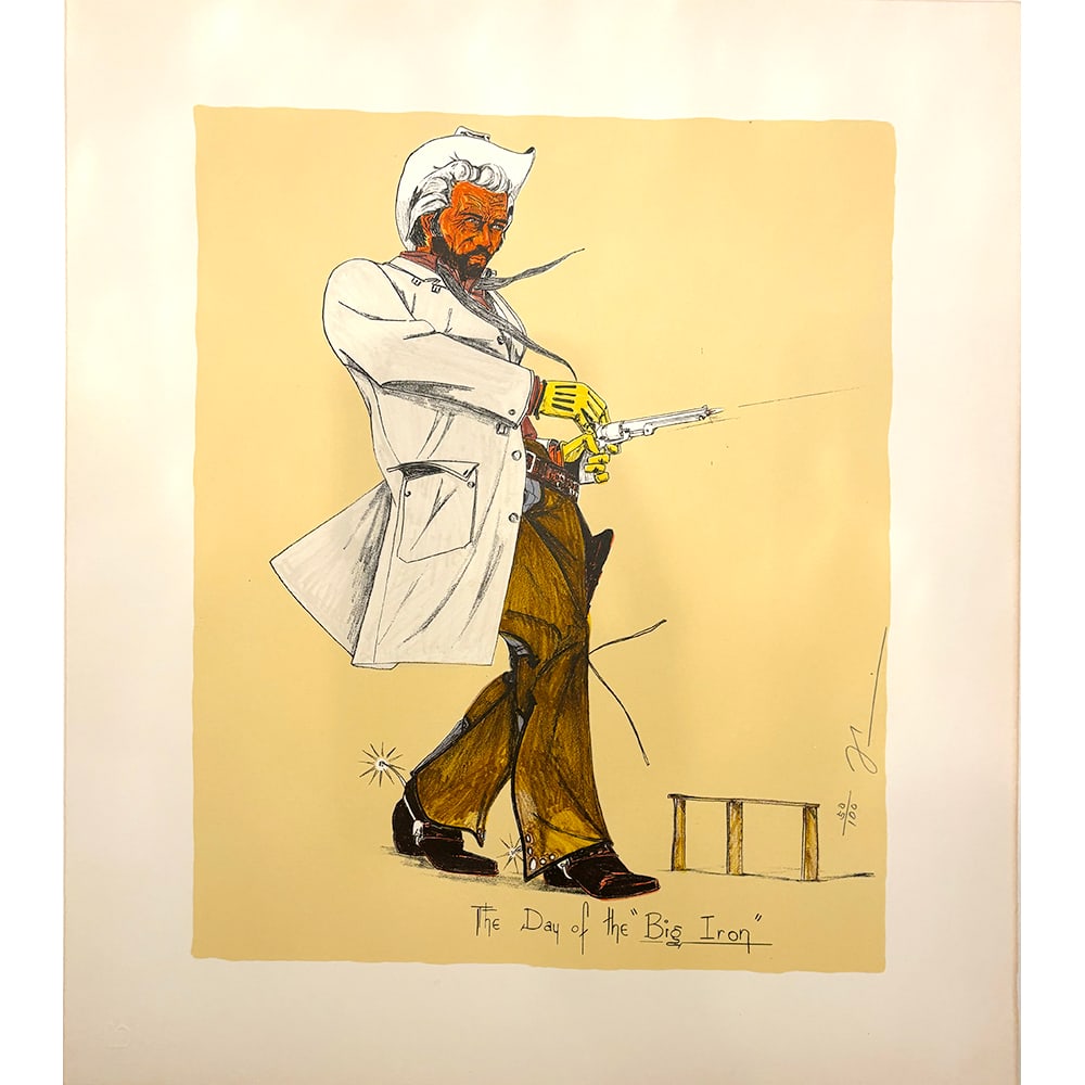 Ronald S. Francere, Big Iron: Ronald S. Francere, an artist from the United States, created Big Iron in 1974. This six-color lithograph on paper measures 18 × 15 inches and is unframed. The work presents a stylized Western figure