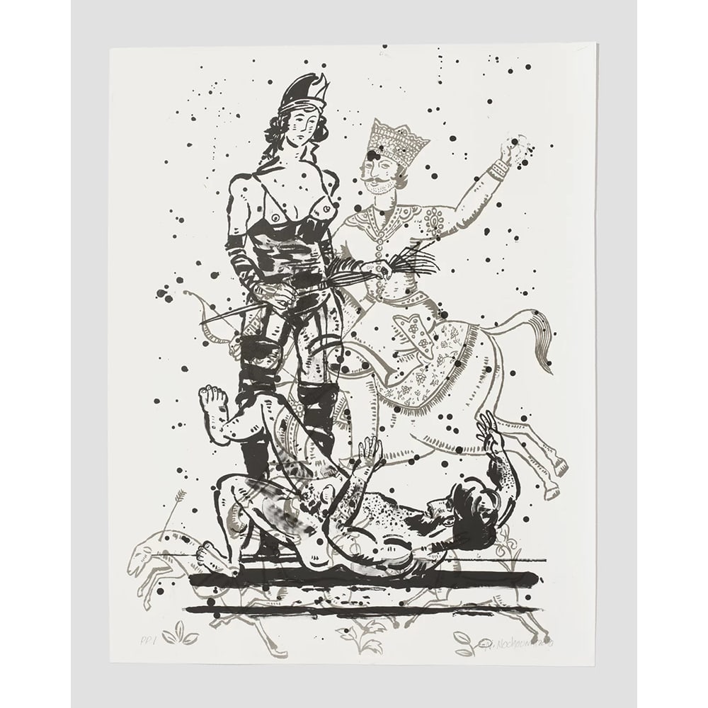 Nicky Nodjoumi, Language of Violence, Version 1: Nicky Nodjoumi’s lithograph is signed by the artist. Nicky Nodjoumi’s works explore the legacies of personal and collective trauma—including the artist’s own experiences of the Islamic republi