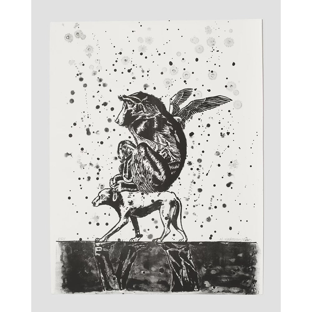 Nicky Nodjoumi, Revealing the Transformation: Nicky Nodjoumi’s lithograph is signed by the artist. Nicky Nodjoumi’s works explore the legacies of personal and collective trauma—including the artist’s own experiences of the Islamic republi