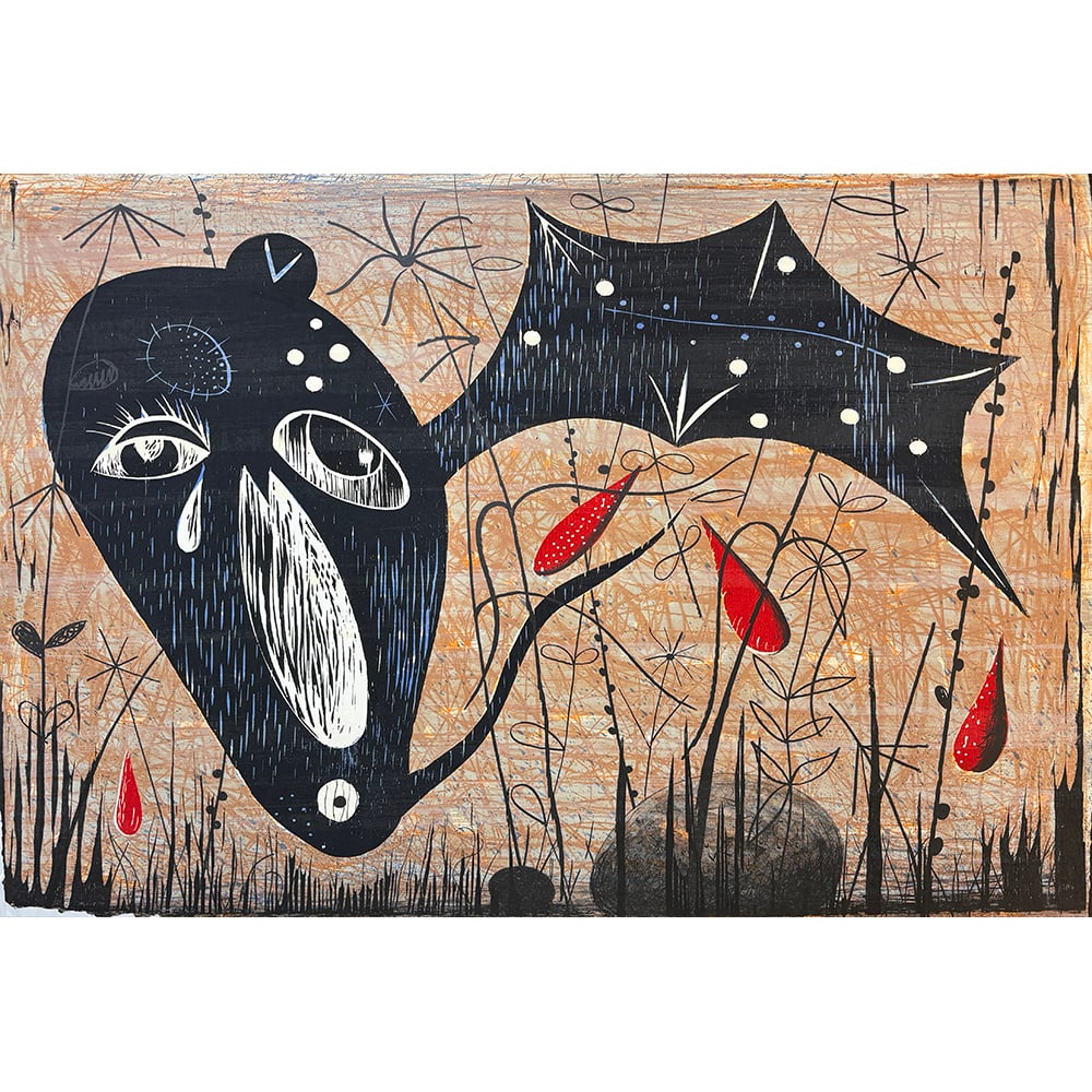 T.L. Solien, Bad Blood: T.L. Solien (1949–2016) was an American artist associated with Neo-Expressionism, known for emotionally charged imagery and narrative symbolism. Bad Blood, created in 1985, combines six-color lithog