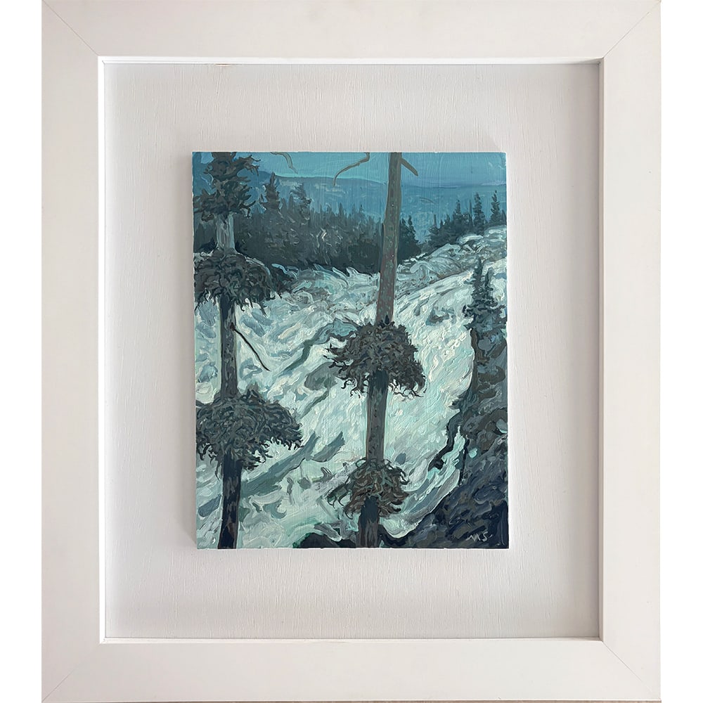 Michael Scott, Fire Hole River: Michael Scott is a landscape painter whose work reflects careful observation of natural environments, often inspired by the American West. Fire Hole River captures a tranquil, wintry scene rendered wi