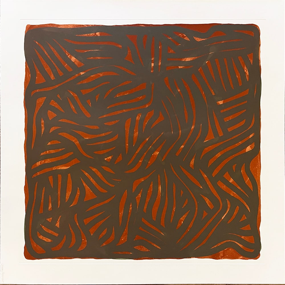 Sol Lewitt, Brown: American conceptual artist Sol LeWitt produced Brown in 2004 as a lithograph on paper. The minimalist composition reflects LeWitt’s systematic approach to geometry, color, and conceptual structure.