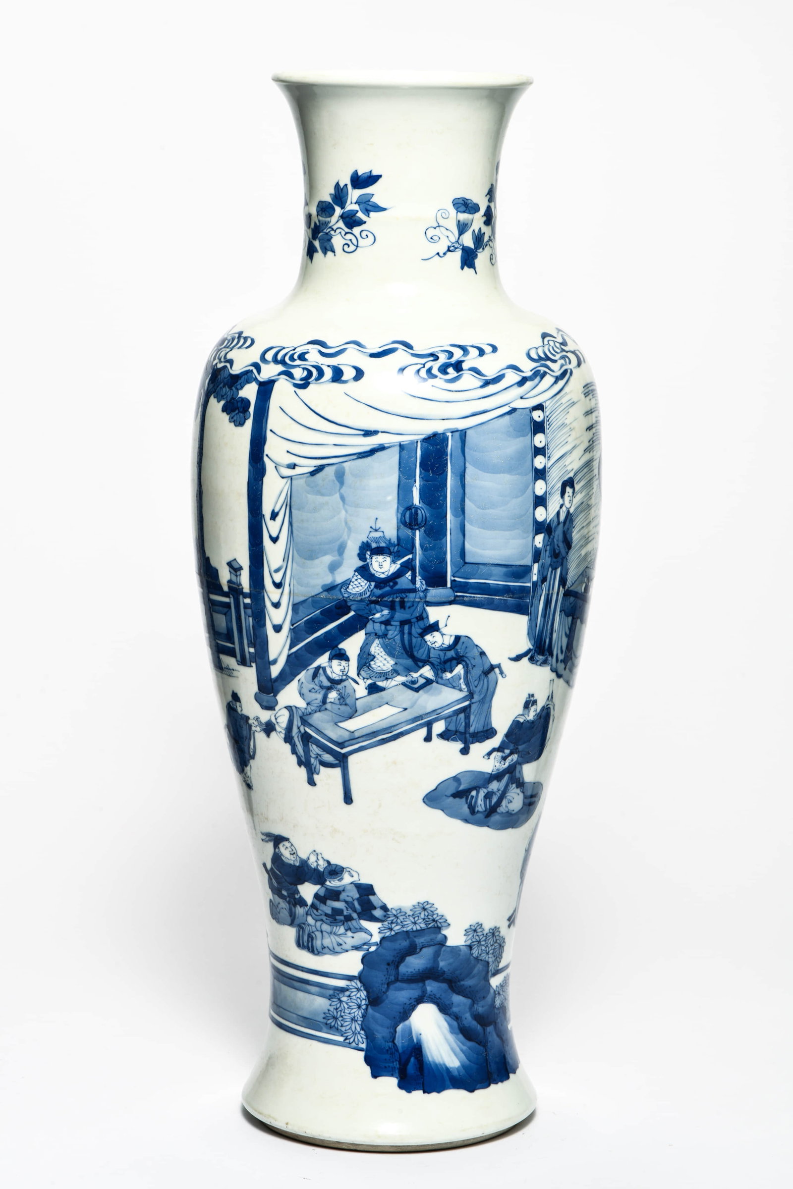A BLUE AND WHITE 'FIGURE' VASE: A BLUE AND WHITE 'FIGURE' VASE Description: Length: 18cm Width: 18cm Height: 50cm