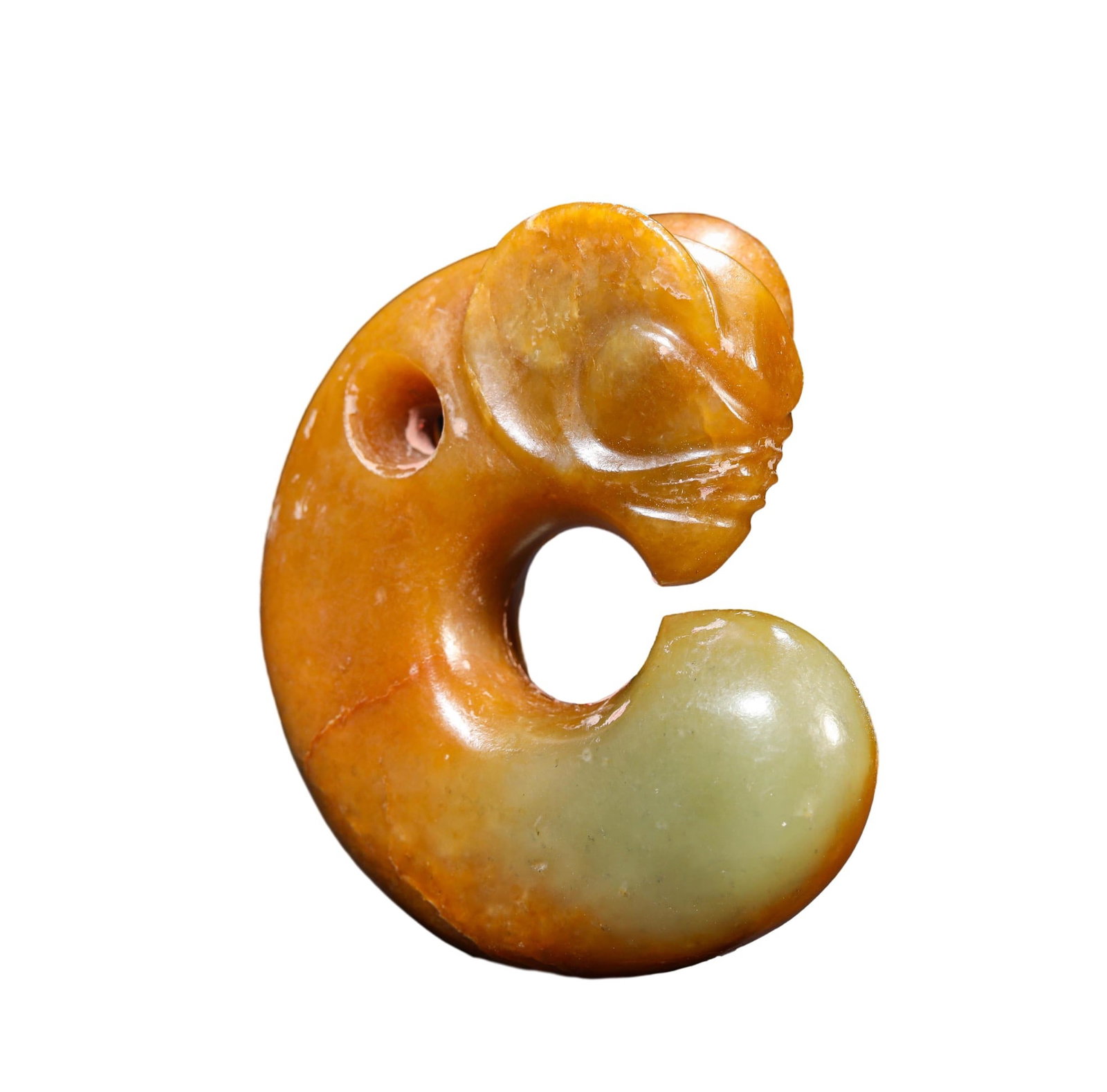 A JADE PIG-DRAGON: A JADE PIG-DRAGON Dimensions: Length: 4.1 cm (1.6 in.), Width: 1.4 cm (0.6 in.), Height: 5 cm (2.0 in.). All measurements are approximate.