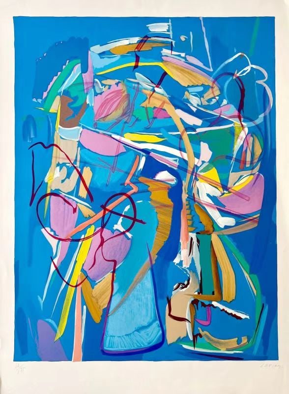 ANDRÉ LANSKOY (1902–1976), COMPOSITION ON BLUE BACKGROUND, LITHOGRAPHY (1 of 1)
