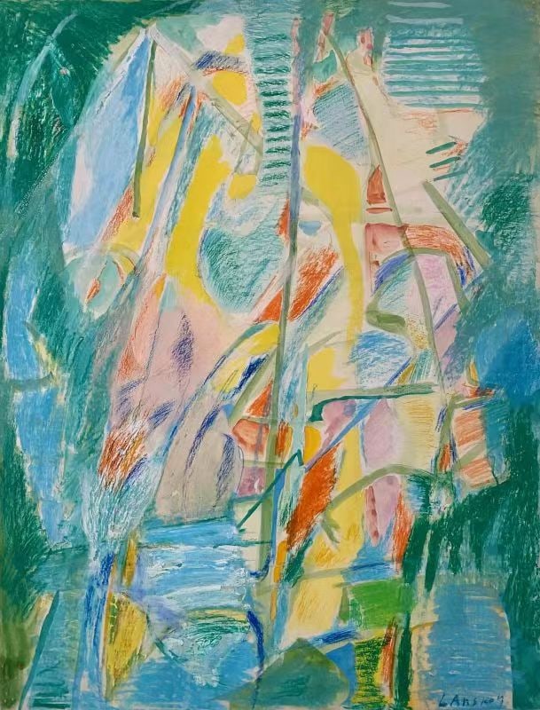 ANDRÉ LANSKOY (1902–1976), COMPOSITION ON BLUE BACKGROUND, ORIGINAL GOUACHE (1 of 1)