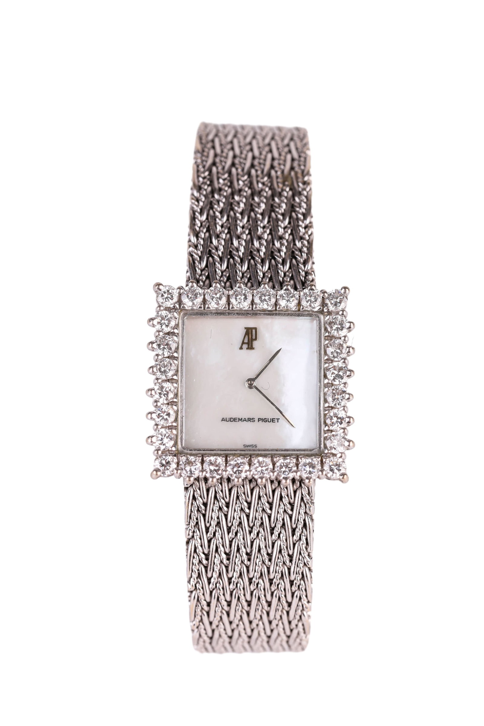 AUDEMARS PIGUET GOLD AND DIAMOND-SET WRISTWATCH: AUDEMARS PIGUET GOLD AND DIAMOND-SET WRISTWATCH Dimensions: Width: 2.3 cm (0.9 in.). All measurements are approximate.