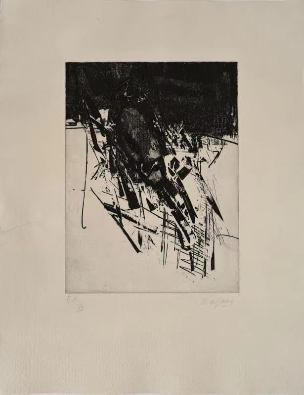 ANDRÉ MARFAING (1925–1987), UNTITLED, ETCHING: ANDRÉ MARFAING (1925–1987), UNTITLED, ETCHING Dimensions: Image dimensions: 38 × 28 cm (15.0 × 11.0 in.). Sheet dimensions: 64 × 50 cm (25.2 × 19.7 in.). All measurements are approximate. Signa