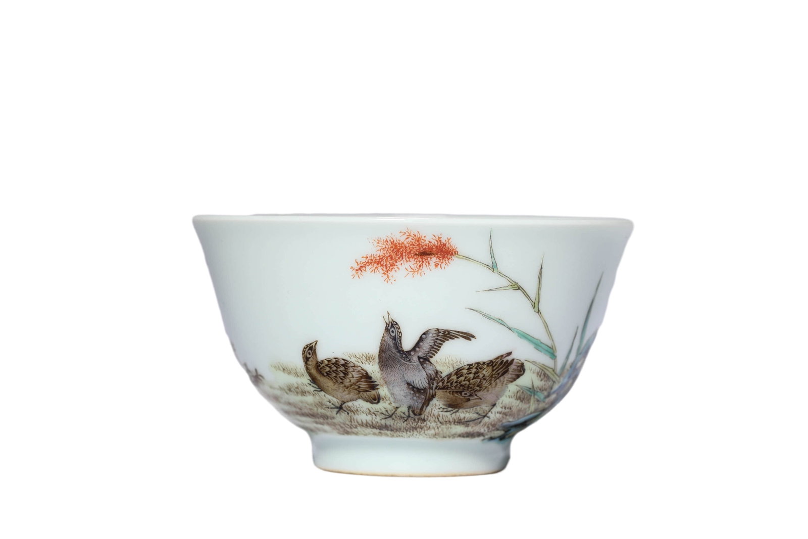 A FAMILLE ROSE 'FLOWERS, BIRDS AND POETRY' BOWL: A FAMILLE ROSE 'FLOWERS, BIRDS AND POETRY' BOWL Dimensions: Width: 8.6 cm (3.4 in.), Height: 5 cm (2.0 in.). All measurements are approximate.