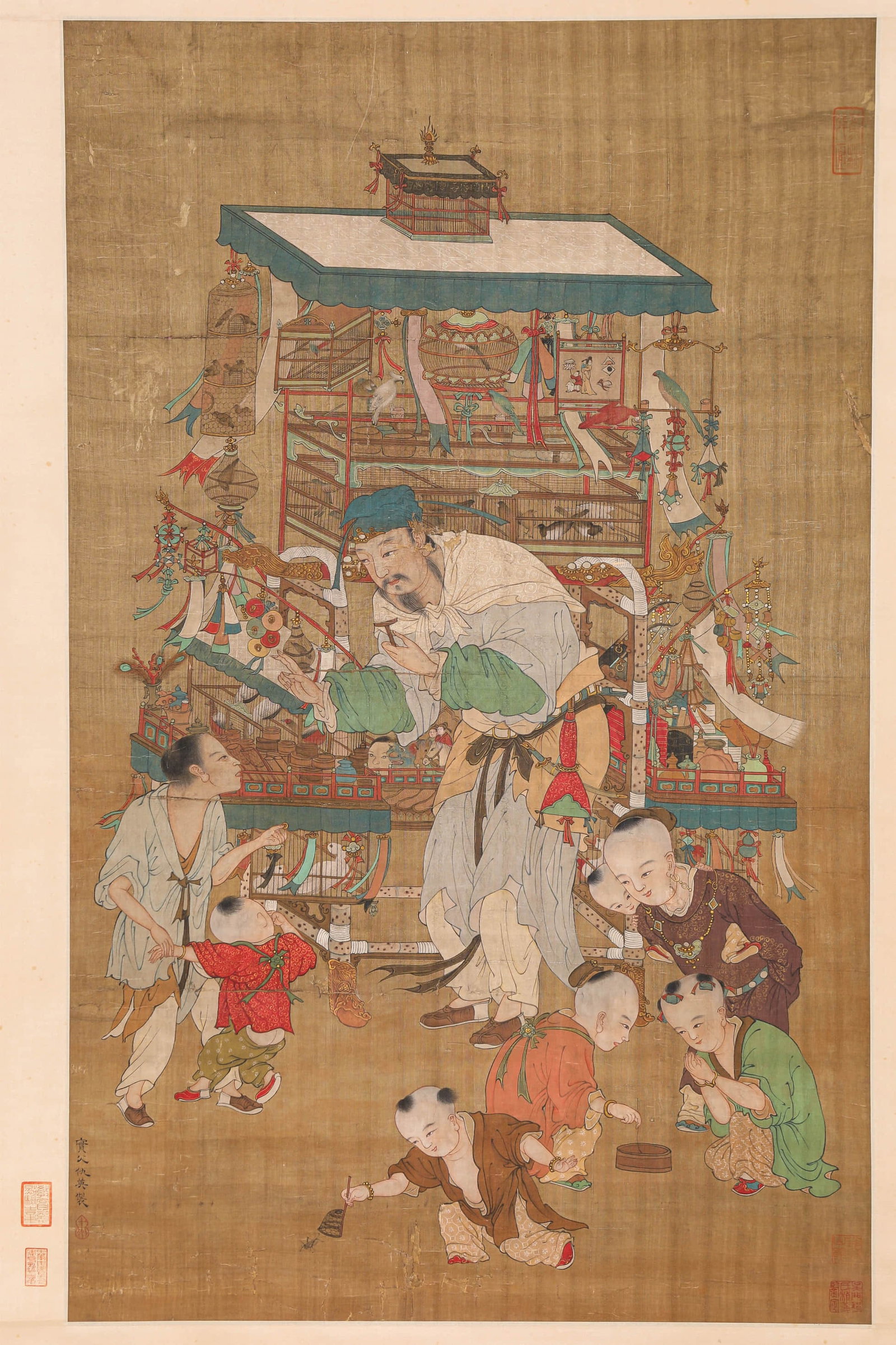 QIU YING (C. 1494–1552), ATTRIBUTED TO, CHILDREN AT PLAY: QIU YING (C. 1494–1552), ATTRIBUTED TO, CHILDREN AT PLAY Dimensions: Width: 67 cm (26.4 in.), Height: 109 cm (42.9 in.). All measurements are approximate.