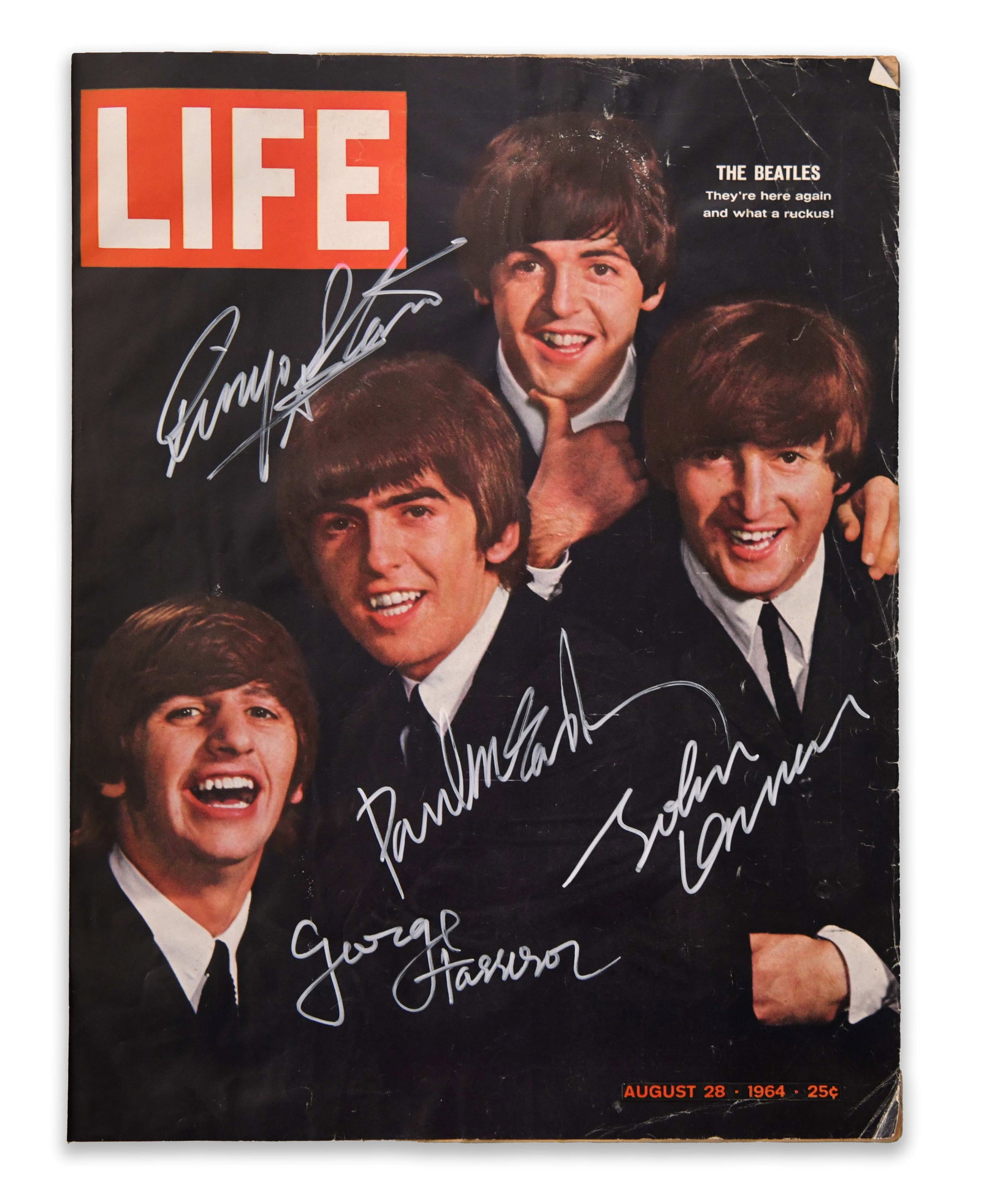 THE BEATLES (1960-1970), LIFE MAGAZINE AUGUST 28, 1964 ISSUE: THE BEATLES (1960-1970), LIFE MAGAZINE AUGUST 28, 1964 ISSUE Signature: John Lennon, Paul McCartney, George Harrison, Ringo Starr Description: A vintage issue of LIFE Magazine dated August 28, 1964, f