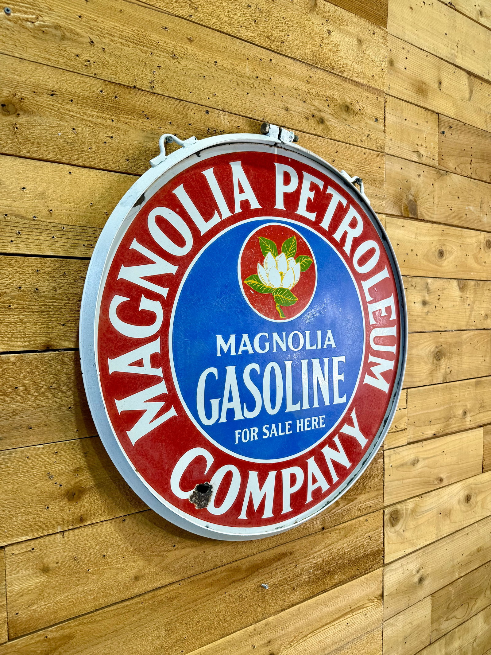 Original Double Sided Porcelain Magnolia Petrolium Compnay Sign - 2