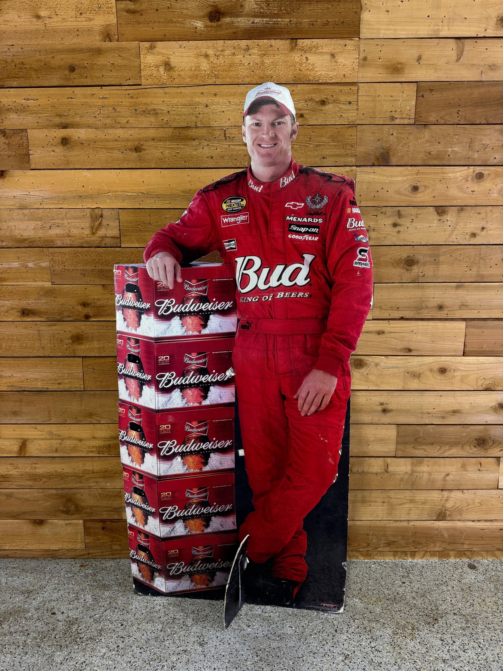 Double Sided Cardboard Bud Light Nascar Display: Some minor wear throughout.