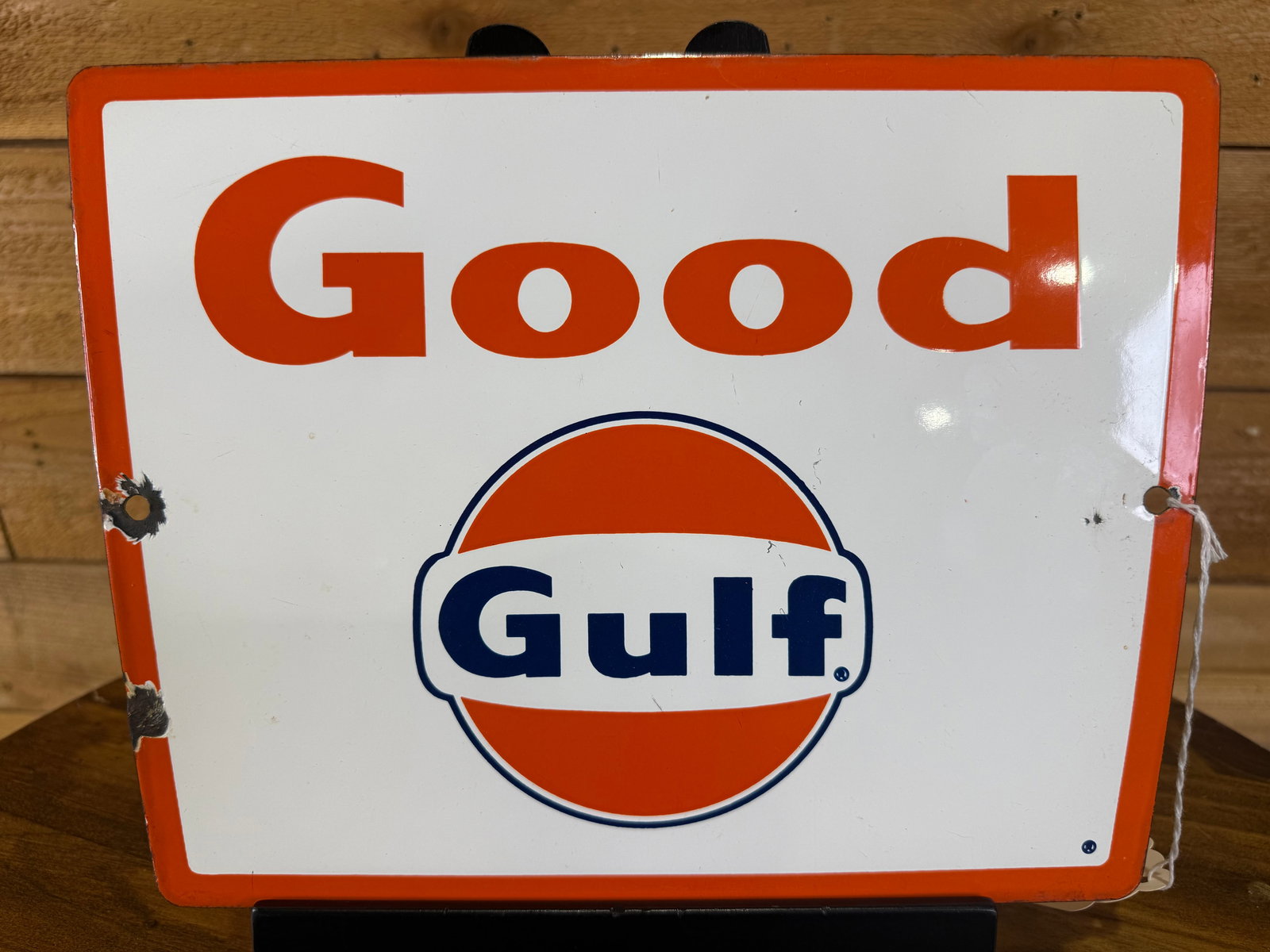 Single Sided Porcelain Orange Good Gulf Pump Sign (1 of 3)