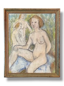 circa 1940s Watercolor Seated Nude, Framed