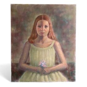 Vintage Haunting Portrait of Girl, Oil on Canvas George Palmer (1925–2024)