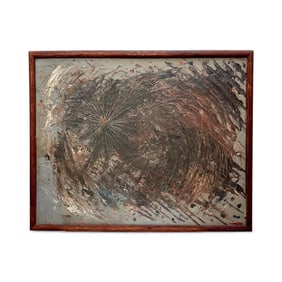 1960s Abstract Expressionist Oil on Board, Wormy Chestnut Frame