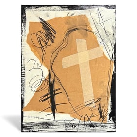 Mixed Media Vintage Abstract Expressionist Painting on Board