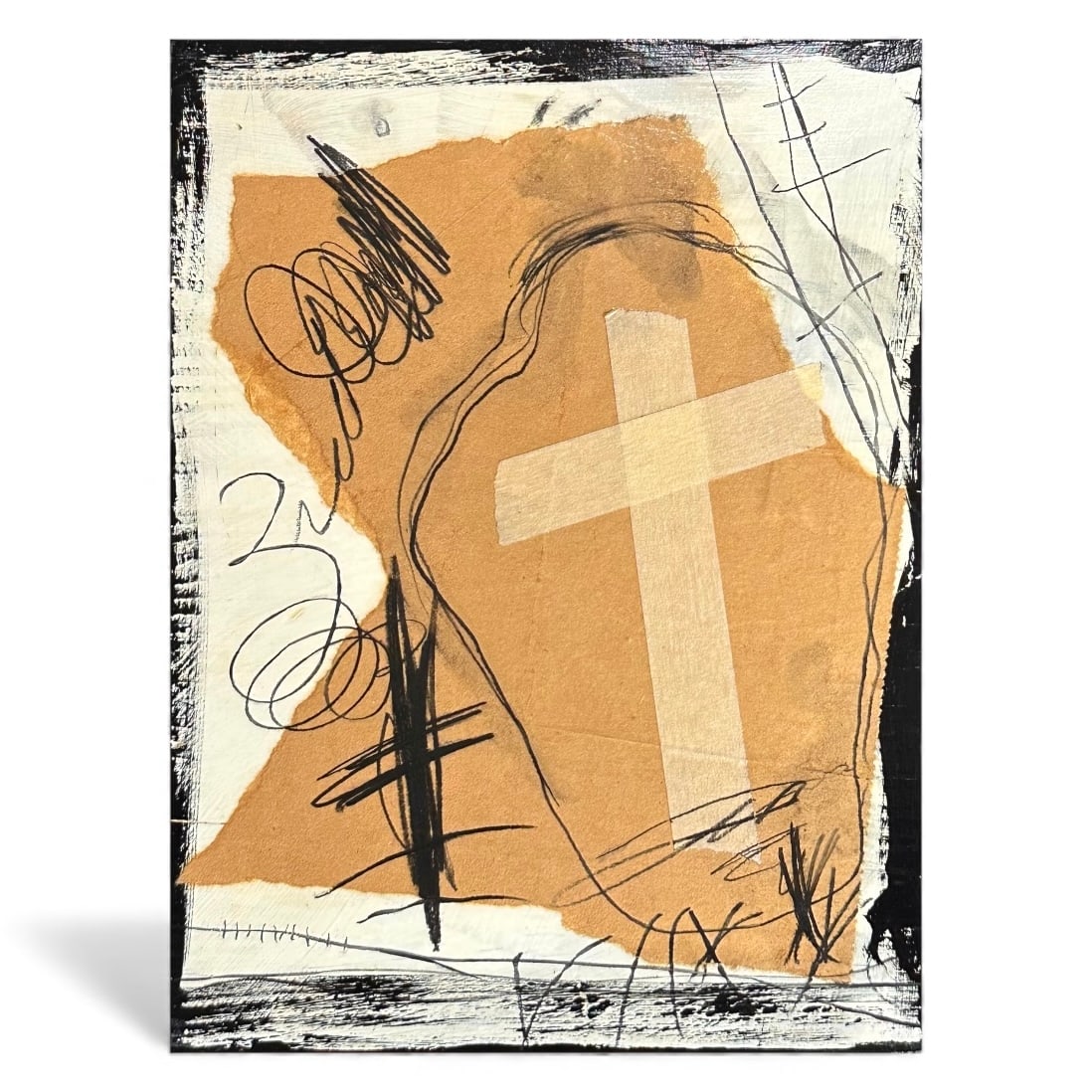 Mixed Media Vintage Abstract Expressionist Painting on Board (1 of 3)