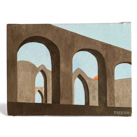 Vintage Abstract Architectural Painting on Canvas