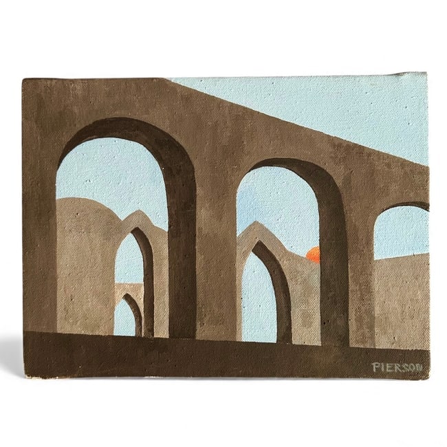 Vintage Abstract Architectural Painting on Canvas (1 of 2)