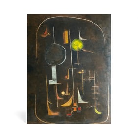 Mid Century Modern Abstract Painting on Crescent Board