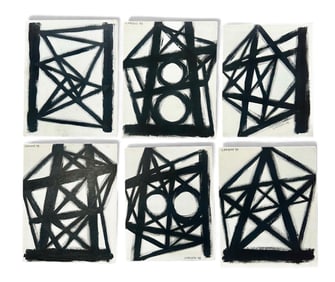 Lot of six vintage Abstract Expressionist B&W Paintings