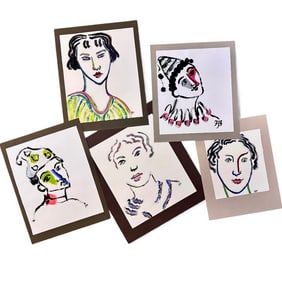 Lot of five Helene Bradley Paint on Paper Portraits