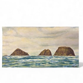 Bue Kee (1893-1985) Oregon Coast Seascape Watercolor Painting