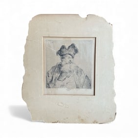 "Old Man With Divided Fur Cap" Antique Etching Heliotype, Rembrandt
