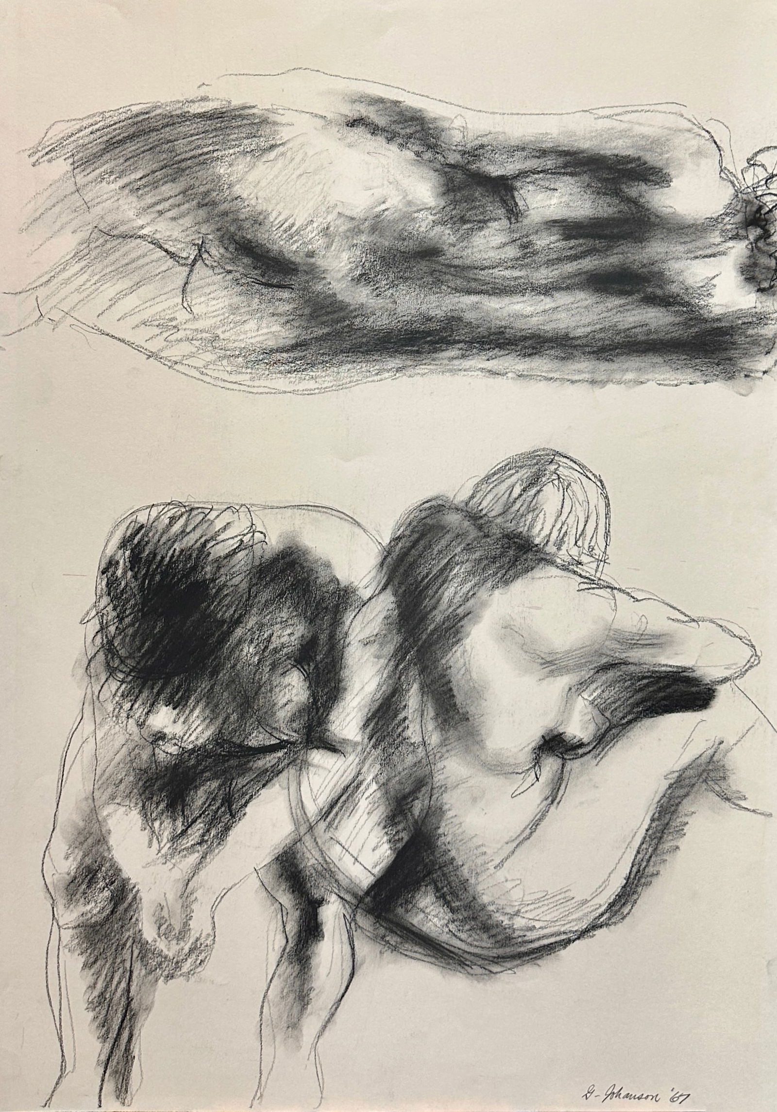 1967 George Johanson (1928-2022) Charcoal On Paper Drawing: George Johanson (1928–2022) — Charcoal drawing on paper, signed and dated 1967. Sheet size: 30" × 20". Portland based painter, printmaker, and teacher whose career spanned over 70 years. In the 1