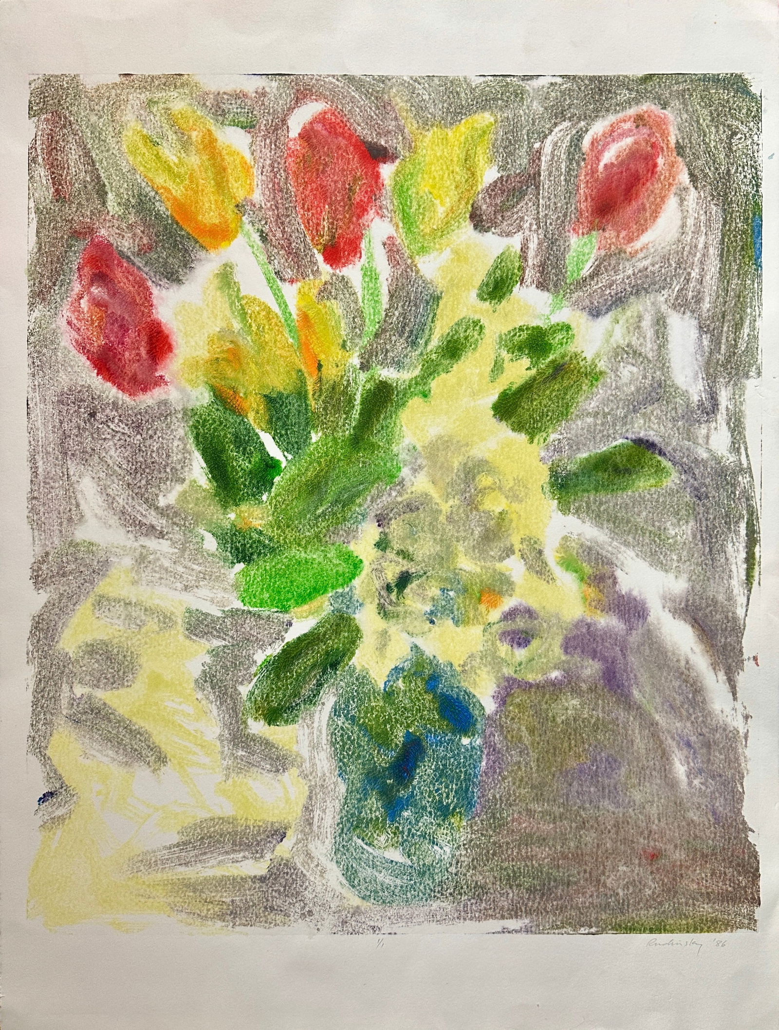 Oregon Artist Alexander Rudinsky. (1957-2011) Paint on Paper Flowers (1 of 2)