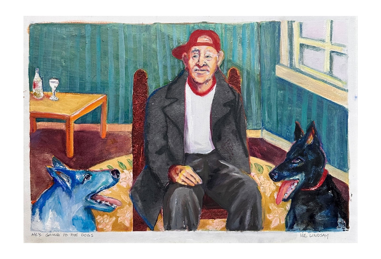 Mary Ellen Lindsay (1953-2024)  "He's going to the dogs" Painting on Paper, Signed (1 of 4)