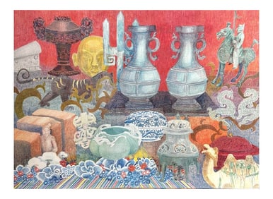 Janet Louvau Holt Large colored pencil Drawing, Signed