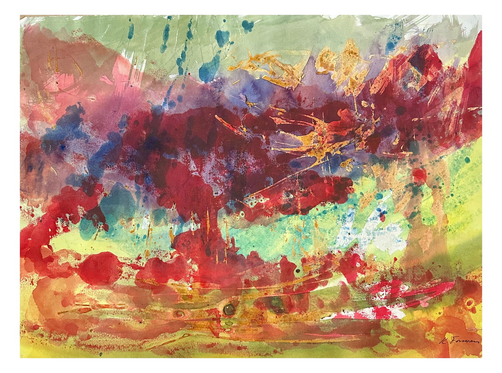 1960s kenneth Warner Forman (1925-2015) Modernist Watercolor Painting #5 (1 of 2)