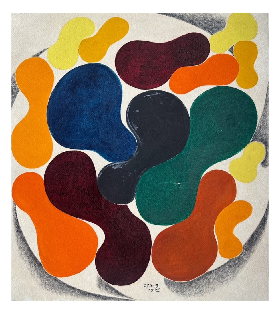 Cicely De Beers (1892-1973) Paint on Paper 1965: Original painting on paper by English artist Cicely De Beers (1892-1973) executed on paper measuring 24" x 19". The artwork measures 18" x 20.5". This piece was found in a cache of the artists work in