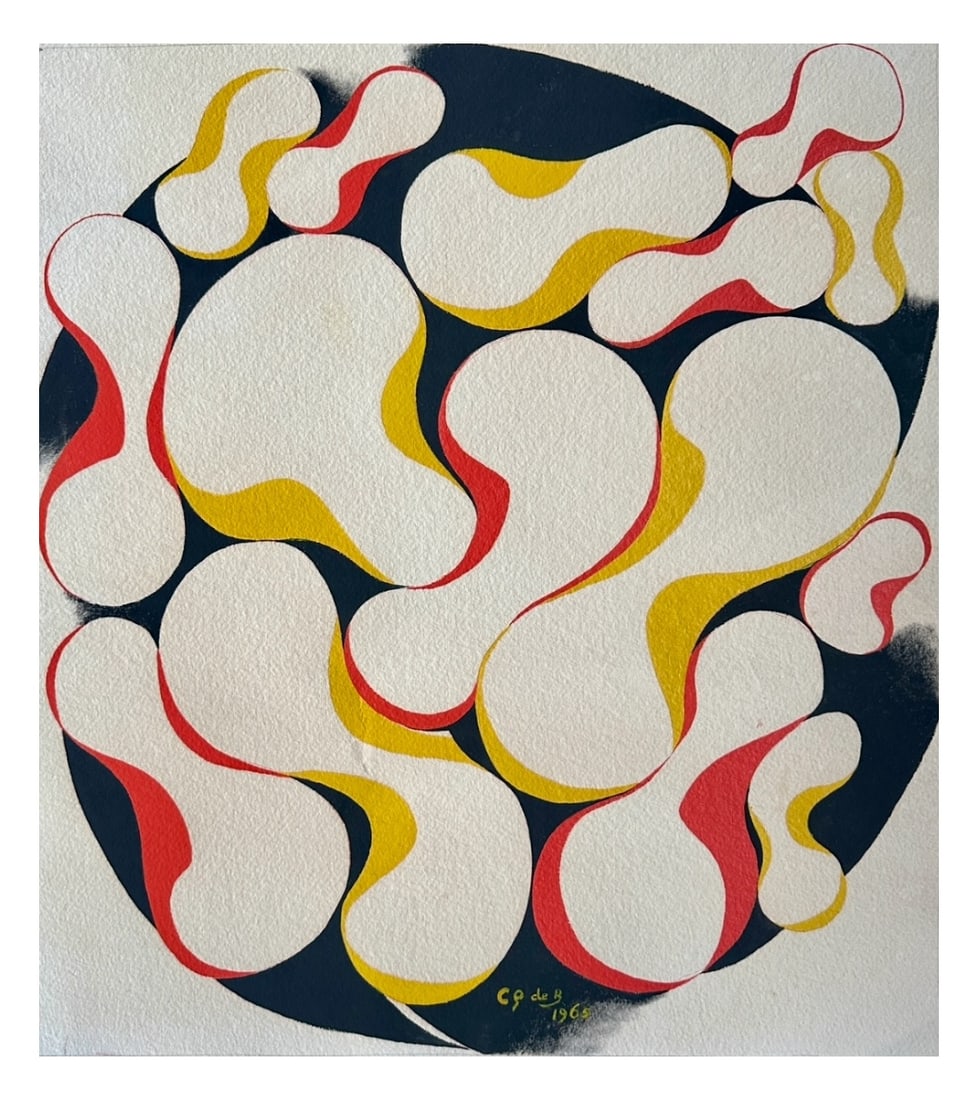 cicely De Beers (1892-1973) Paint on Paper 1965 #2: English artist Cicely De Beers (1892-1973) painting executed on paper, 1965. This piece was found in a cache of the artists work in an English Farmhouse. The paper itself measures 19.5" x 24.5" and th