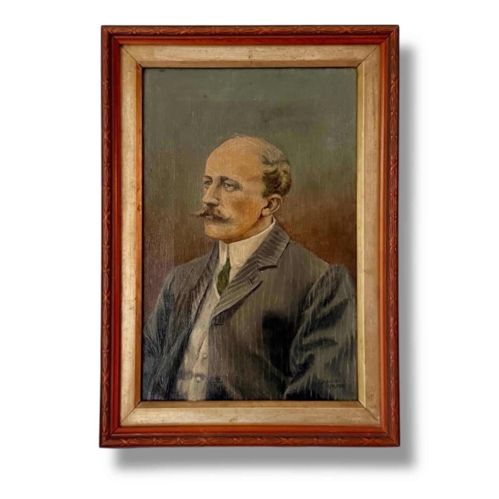 Antique 1908 Oil on Canvas Portrait of a Man Signed M. Ellis (1 of 5)