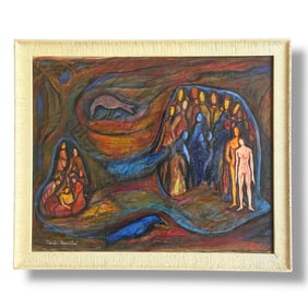 American Modernist Oil on Paper Abstract Figurative Painting by Martin Rosenthal (1889-1974)