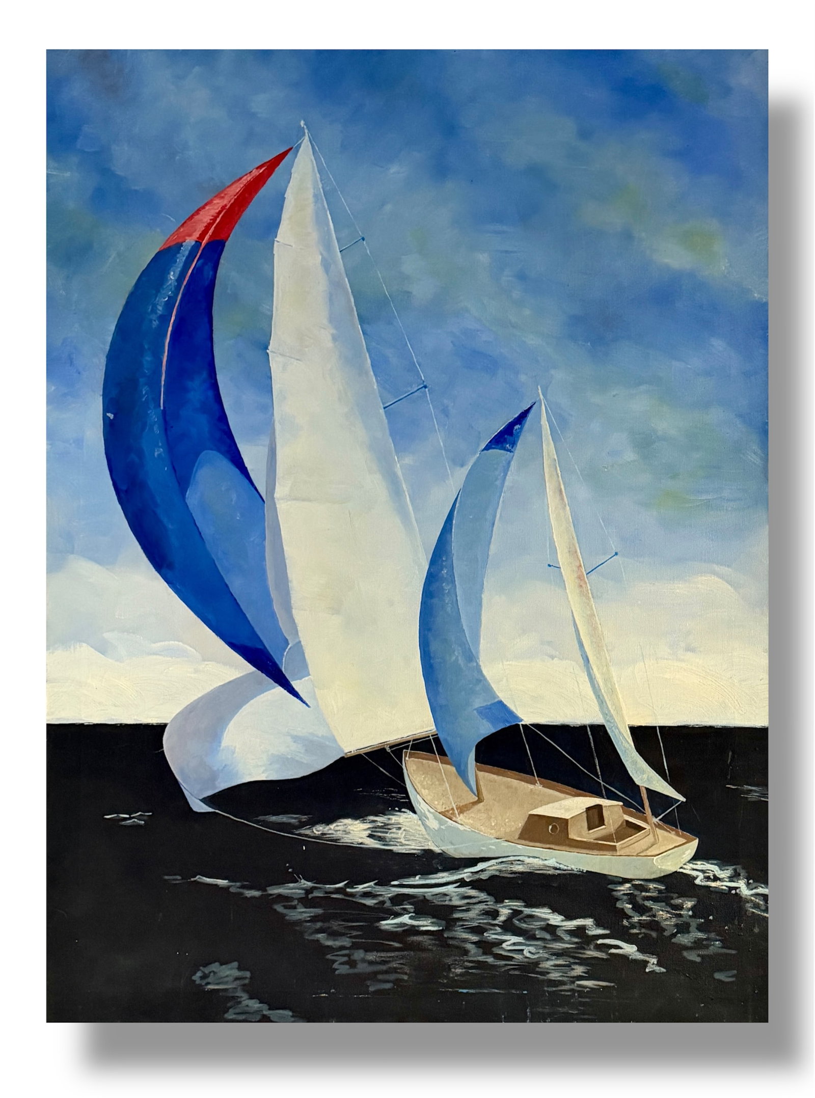 Large American Modernist 1960s Oil on Canvas Sailboat at Sea Painting (1 of 5)