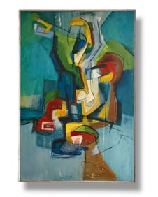 Large 1950s Cubist Abstract Oil on Canvas Large Painting, Arthur Frick (1923-2025)