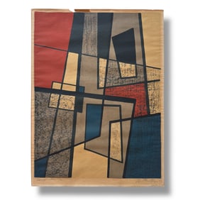 American Modernist Abstract Block Print Signed 1946 on Paper
