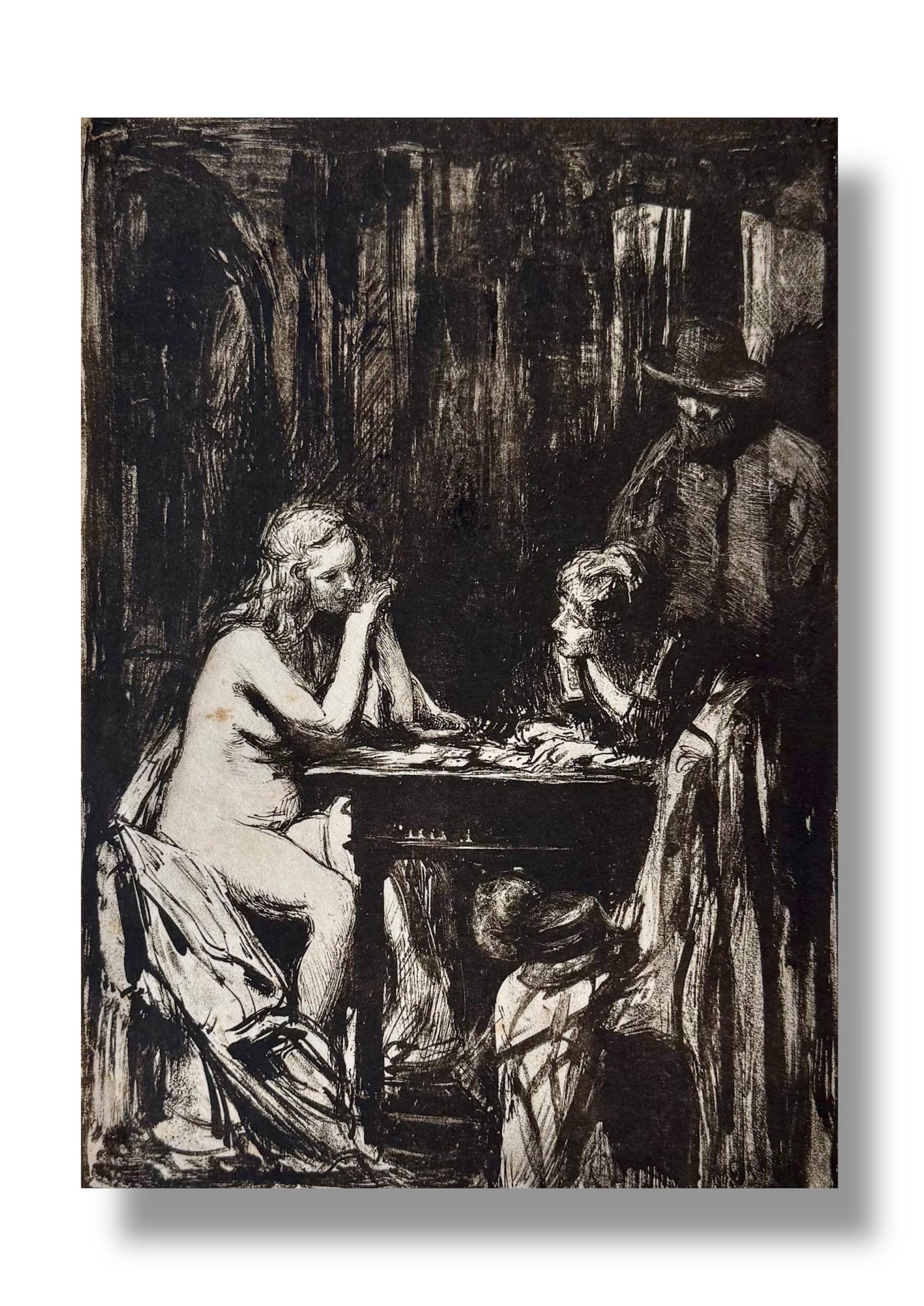 Albert Sterner (1863-1946) Signed Etching "The Stranger" 1917 Print: Pencil signed print by Albert Sterner entitled "The Stranger" executed in 1917. Albert Sterner (1863 to 1946) was an American painter and illustrator associated with the Ashcan School and early modern