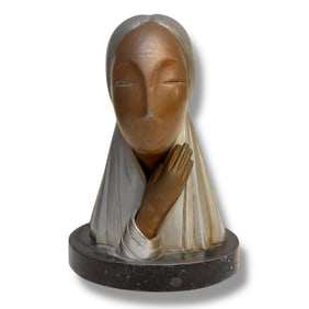 Art Deco "Woman With Cloak" Mixed Metal Sculpture After Karl Hagenauer